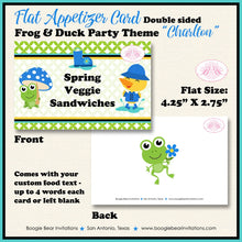 Load image into Gallery viewer, Frog Duck Birthday Party Favor Card Appetizer Food Folded Tent Boy Blue Spring Splash Garden Boogie Bear Invitations Charlton Theme Printed