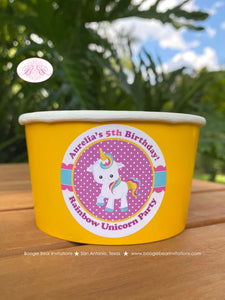 Rainbow Unicorn Birthday Party Treat Cups Candy Food Buffet Appetizer Paper Girl Pink Purple Horse Boogie Bear Invitations Aurelia Theme