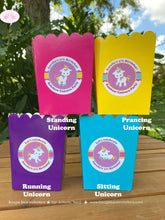 Load image into Gallery viewer, Rainbow Unicorn Birthday Popcorn Boxes Mini Food Buffet Party irl Pink Yellow Blue Purple Magic Boogie Bear Invitations Aurelia Theme
