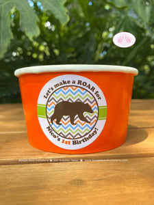 Grizzly Bear Party Treat Cups Candy Food Buffet Appetizer Paper Birthday Green Orange Blue Brown Kodiak Boogie Bear Invitations Nico Theme