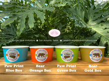 Load image into Gallery viewer, Grizzly Bear Party Treat Cups Candy Food Buffet Appetizer Paper Birthday Green Orange Blue Brown Kodiak Boogie Bear Invitations Nico Theme