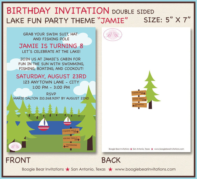 Lake Fun Birthday Party Invitation Sail Boat Forest River Fishing Boating Swim Swimming State Park Jamie Theme Paperless Printable Printed