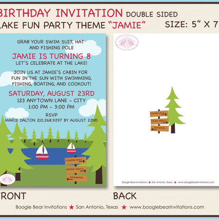 Lake Fun Birthday Party Invitation Sail Boat Forest River Fishing Boating Swim Swimming State Park Jamie Theme Paperless Printable Printed