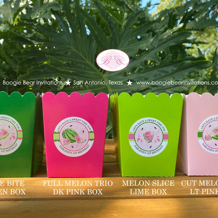 Pink Watermelon Popcorn Boxes Mini Food Buffet Birthday Party Cover Girl One In Melon Two Sweet Green Boogie Bear Invitations Darlene Theme