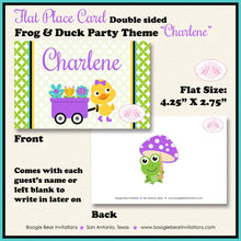 Load image into Gallery viewer, Frog Duck Birthday Party Favor Card Appetizer Food Folded Tent Girl Purple Spring Garden Rain Boogie Bear Invitations Charlene Theme Printed