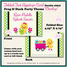 Load image into Gallery viewer, Frog Duck Birthday Party Favor Card Appetizer Food Folded Tent Girl Pink Spring Garden Rain Boogie Bear Invitations Charlize Theme Printed