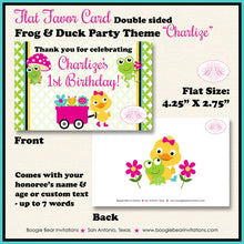 Load image into Gallery viewer, Frog Duck Birthday Party Favor Card Appetizer Food Folded Tent Girl Pink Spring Garden Rain Boogie Bear Invitations Charlize Theme Printed