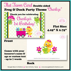 Frog Duck Birthday Party Favor Card Appetizer Food Folded Tent Girl Pink Spring Garden Rain Boogie Bear Invitations Charlize Theme Printed