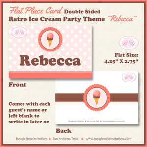 Ice Cream Birthday Party Favor Card Tent Place Sign Appetizer Girl Sweet Pink Coral Popsicle Boogie Bear Invitations Rebecca Theme Printed