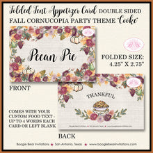 Load image into Gallery viewer, Thanksgiving Birthday Party Favor Card Tent Place Sign Appetizer Cornucopia Turkey Fall Autumn Boogie Bear Invitations Cooke Theme Printed