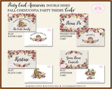 Load image into Gallery viewer, Thanksgiving Birthday Party Favor Card Tent Place Sign Appetizer Cornucopia Turkey Fall Autumn Boogie Bear Invitations Cooke Theme Printed