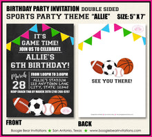 Load image into Gallery viewer, Sports Birthday Party Invitation Girl Chalkboard Pink Ball Play Game Time Boogie Bear Invitations Allie Theme Paperless Printable Printed