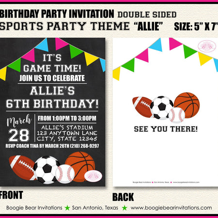 Sports Birthday Party Invitation Girl Chalkboard Pink Ball Play Game Time Boogie Bear Invitations Allie Theme Paperless Printable Printed
