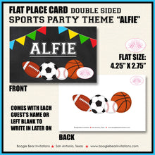 Load image into Gallery viewer, Sports Birthday Party Favor Card Appetizer Food Place Sign Label Girl Boy Chalkboard Ball Play Baseball Boogie Bear Invitations Alfie Theme