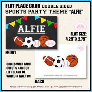 Sports Birthday Party Favor Card Appetizer Food Place Sign Label Girl Boy Chalkboard Ball Play Baseball Boogie Bear Invitations Alfie Theme