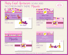 Load image into Gallery viewer, Fiesta Taco Birthday Party Favor Card Appetizer Food Place Sign Label Girl Pink Purple Cinco De Mayo Boogie Bear Invitations Mariela Theme