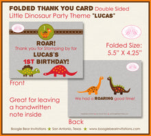 Load image into Gallery viewer, Dinosaur Birthday Party Thank You Card Little Dino Flat Folded Note Boy Girl Red Stomp Roar Boogie Bear Invitations Lucas Theme Printed