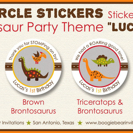 Little Dinosaur Birthday Party Stickers Circle Sheet Round Boy Girl Red Orange Yellow Green Jurassic Kid Boogie Bear Invitations Lucas Theme