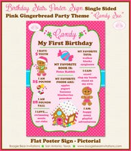 Load image into Gallery viewer, Pink Gingerbread Birthday Party Sign Stats Poster Frameable Chalkboard Milestone Girl 1st Christmas Boogie Bear Invitations Candy Sue Theme