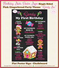 Load image into Gallery viewer, Pink Gingerbread Birthday Party Sign Stats Poster Frameable Chalkboard Milestone Girl 1st Christmas Boogie Bear Invitations Candy Sue Theme