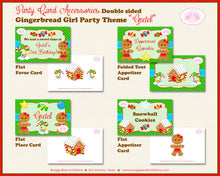 Load image into Gallery viewer, Gingerbread Girl Birthday Party Favor Card Appetizer Food Place Sign Label Winter Snowflake Christmas Boogie Bear Invitations Gretel Theme