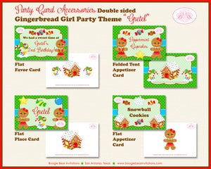 Gingerbread Girl Birthday Party Favor Card Appetizer Food Place Sign Label Winter Snowflake Christmas Boogie Bear Invitations Gretel Theme