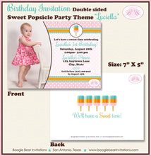 Load image into Gallery viewer, Pink Popsicle Birthday Photo Party Invitation Girl Orange Aqua Ice Cream Boogie Bear Invitations Luciella Theme Paperless Printable Printed