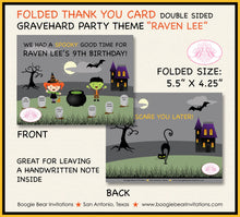 Load image into Gallery viewer, Graveyard Party Thank You Card Birthday Halloween Boy Girl Cemetery Black Cat Haunted House Boogie Bear Invitations Raven Lee Theme Printed