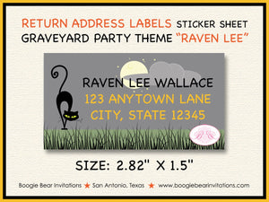 Halloween Birthday Party Invitation Graveyard Spooky Cemetery Black Cat Boogie Bear Invitations Raven Lee Theme Paperless Printable Printed