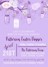 Load image into Gallery viewer, Purple Mason Jars Easter Party Invitation Whimsy Brunch Ladies Lavender Boogie Bear Invitations Patterson Theme Paperless Printable Printed