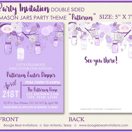 Purple Mason Jars Easter Party Invitation Whimsy Brunch Ladies Lavender Boogie Bear Invitations Patterson Theme Paperless Printable Printed