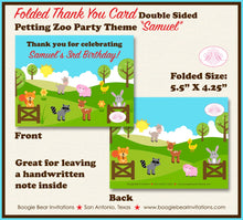 Load image into Gallery viewer, Petting Zoo Party Thank You Card Birthday Girl Boy Farm Animals Country Barn Woodland Creatures Boogie Bear Invitations Samuel Theme Printed