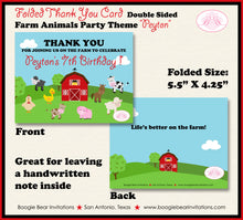 Load image into Gallery viewer, Farm Animals Party Thank You Card Birthday Girl Boy Red Barn Summer Country Ranch Petting Zoo Boogie Bear Invitations Peyton Theme Printed