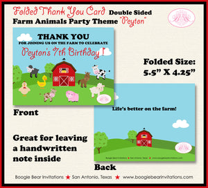 Farm Animals Party Thank You Card Birthday Girl Boy Red Barn Summer Country Ranch Petting Zoo Boogie Bear Invitations Peyton Theme Printed