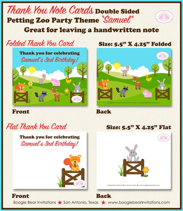 Petting Zoo Party Thank You Card Birthday Girl Boy Farm Animals Country Barn Woodland Creatures Boogie Bear Invitations Samuel Theme Printed