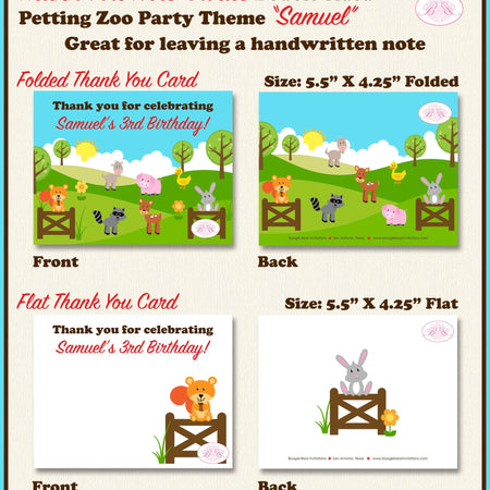 Petting Zoo Party Thank You Card Birthday Girl Boy Farm Animals Country Barn Woodland Creatures Boogie Bear Invitations Samuel Theme Printed