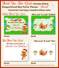Load image into Gallery viewer, Gingerbread Boy Party Thank You Card Birthday Winter Christmas Candy House Snowflake Red Green Boogie Bear Invitations Hansel Theme Printed