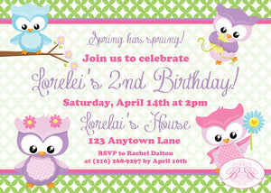 Spring Owls Birthday Party Invitation Easter Grow Flower Garden Girl Pink Boogie Bear Invitations Lorelei Theme Paperless Printable Printed