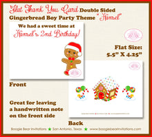 Load image into Gallery viewer, Gingerbread Boy Party Thank You Card Birthday Winter Christmas Candy House Snowflake Red Green Boogie Bear Invitations Hansel Theme Printed