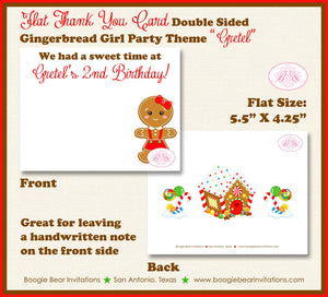 Gingerbread Girl Party Thank You Card Birthday Winter Christmas Candy House Snowflake Red Green Boogie Bear Invitations Gretel Theme Printed