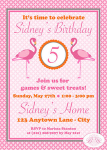 Pink Flamingo Birthday Party Invitation Orange Flamingle Wild Tropical Girl Boogie Bear Invitations Sidney Theme Paperless Printable Printed