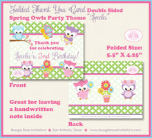 Load image into Gallery viewer, Spring Owls Party Thank You Card Birthday Easter Grow Flower Garden Bird Woodland Animals Pink Boogie Bear Invitations Lorelei Theme Printed