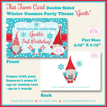 Load image into Gallery viewer, Winter Gnomes Birthday Party Favor Card Appetizer Food Place Sign Label Snowflake Red Christmas Girl Boy Boogie Bear Invitations Garth Theme