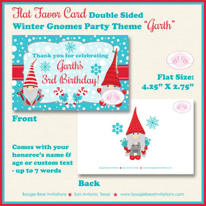 Winter Gnomes Birthday Party Favor Card Appetizer Food Place Sign Label Snowflake Red Christmas Girl Boy Boogie Bear Invitations Garth Theme