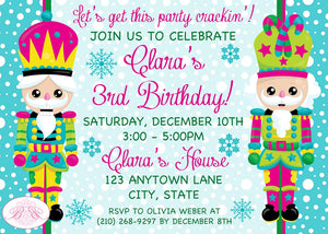 Nutcracker Birthday Party Invitation Winter Christmas Snowflake Pink Girl Boogie Bear Invitations Clara Theme Paperless Printable Printed