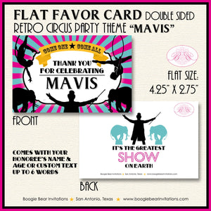 Circus Showman Favor Party Card Place Tent Pink Girl 3 Ring Big Top Greatest Show On Earth Yellow Blue Boogie Bear Invitations Mavis Theme