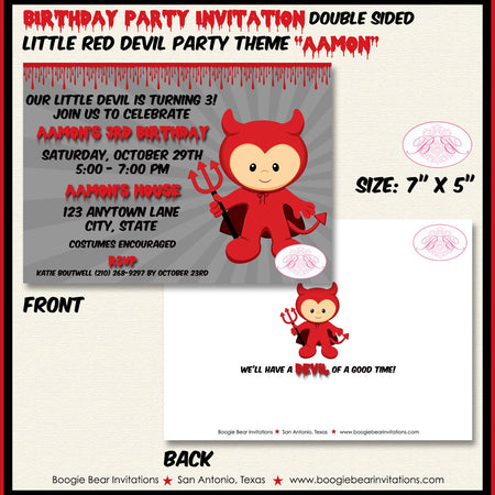 Little Red Devil Birthday Party Invitation Halloween Bloody Costume Boy Girl Boogie Bear Invitations Aamon Theme Paperless Printable Printed