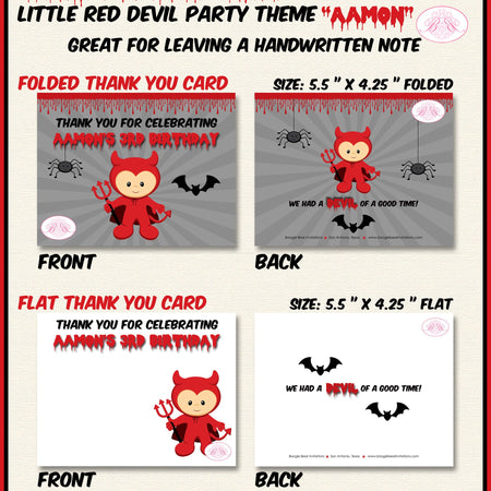Little Red Devil Party Thank You Card Note Birthday Halloween Bloody Costume Boy Girl Dracula Boogie Bear Invitations Aamon Theme Printed