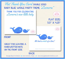 Load image into Gallery viewer, Blue Whale Baby Shower Party Thank You Cards Ocean Little Fish Swimming Swim Pool Splash Boy Boogie Bear Invitations Leonora Theme Printed