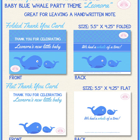 Blue Whale Baby Shower Party Thank You Cards Ocean Little Fish Swimming Swim Pool Splash Boy Boogie Bear Invitations Leonora Theme Printed
